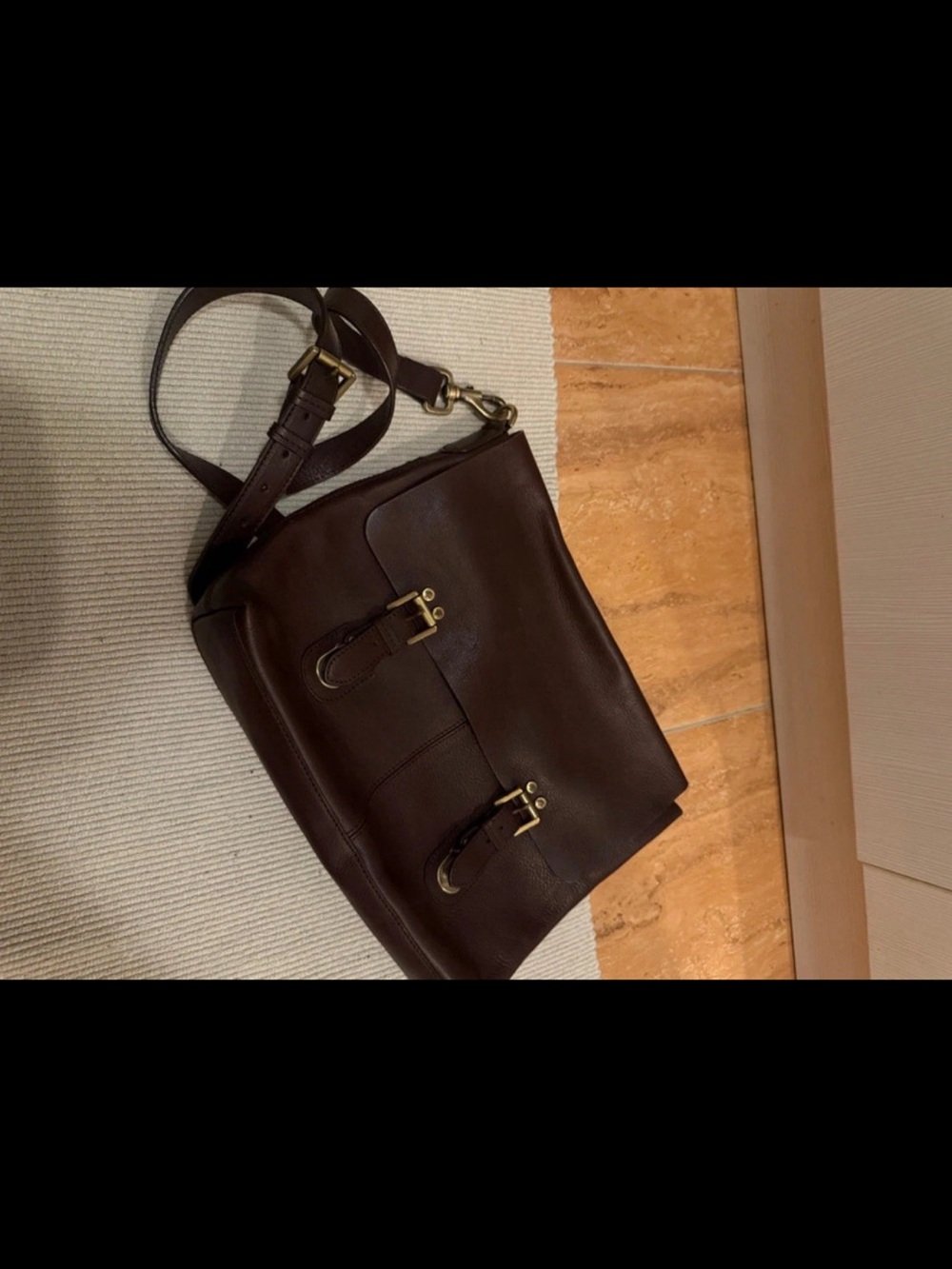 Mulberry Dark Brown Leather Messenger with Brass Buckle Details